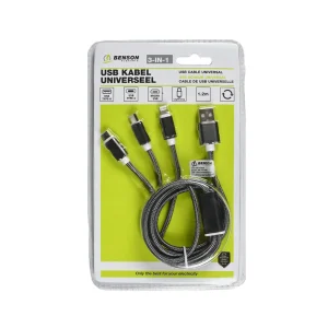 3-in-1 USB Kabel 1,2m - iPhone, Micro-USB, USB-C, Laad Meerdere Apparaat