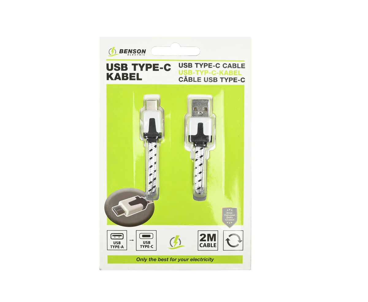 2m Nylon USB-C Kabel, 2.1A, 5V, voor Smartphones en Laptops - Afbeelding 2