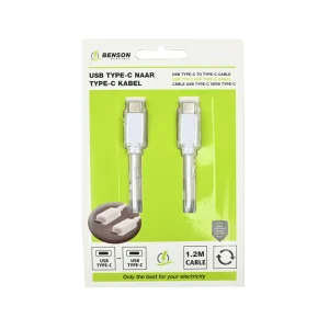 USB-C naar USB-C Kabel 1.2m, 2A Snel Opladen, Data Transfer